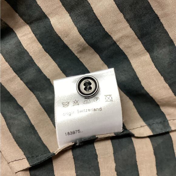 Akris Punto Brown Black Stripe Lightweight 100% Cotton Blouse Size 10 - Picture 5 of 5